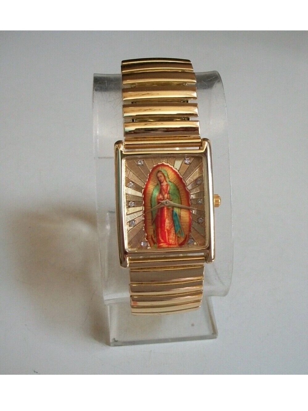 Men’s Gold-Tone Virgin Mary Guadalupe Religious Icon Stretch Watch